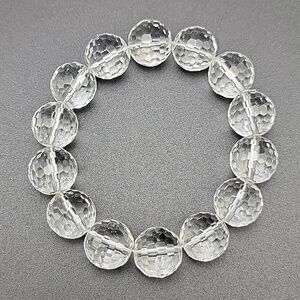 Elegant 16mm Clear Faceted Natural Rock Crystal Stretch Bracelet Size 6.75" NWOT